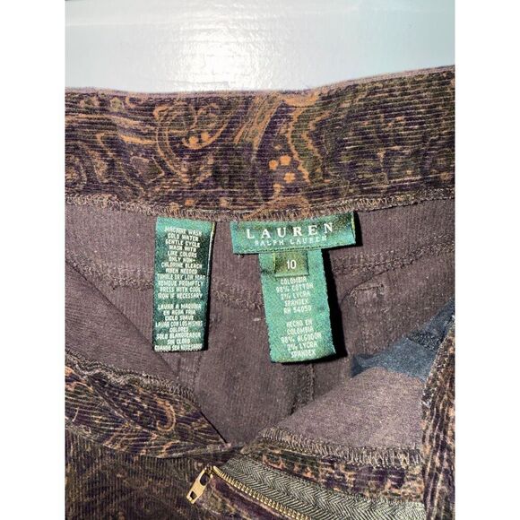 Lauren Ralph Lauren Women's Brown Tan Purple Green Paisley Corduroy Pants Sz 10 - Picture 4 of 7
